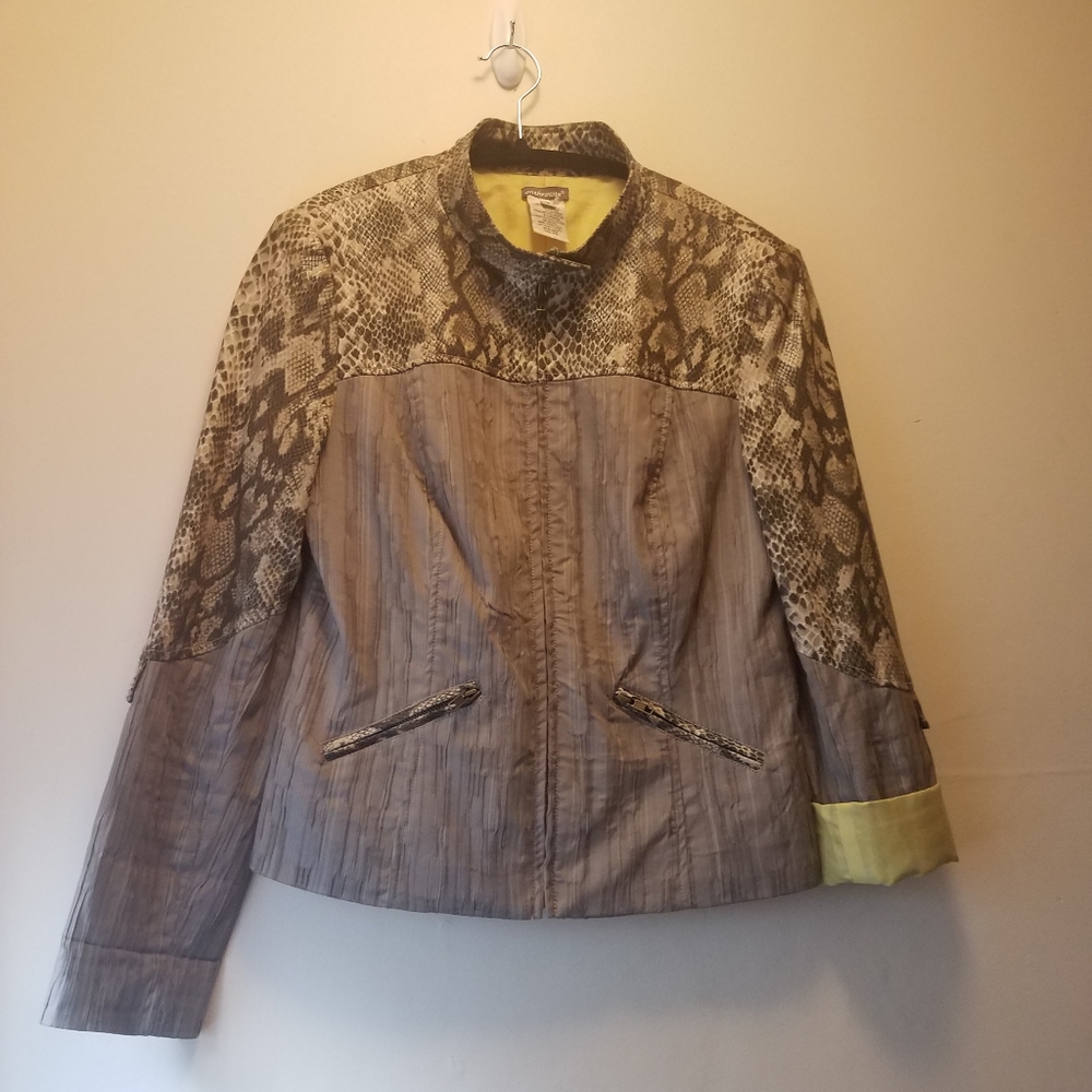 Anthracite jacket, size 6, snake skin upper, lined in fantastic green colour.